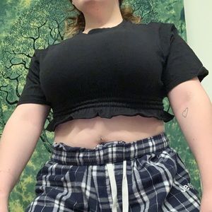 Black cinched crop top